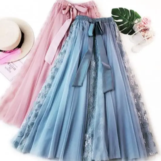 2019 новая юбка из тюля элегантные кружевные плиссированные юбки пачки Женская