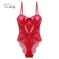 varsbaby ladies sexy leather lace gathering lingerie tight sexy lingerie bra one piece pajamas