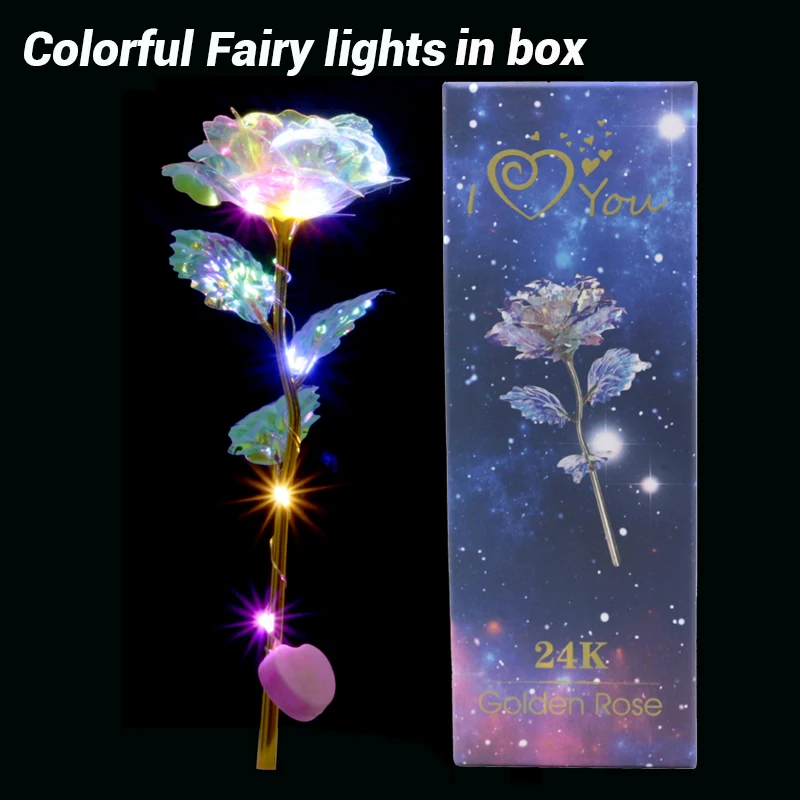 colorful led in box Романтический Красочный светодиодный сказочный розовый искусственный Галактический цветок розы для подруги, подарок на день Святого Валентина, свадебный Декор для дома - Цвет: colorful led in box