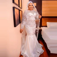 elegant plus size aso ebi wedding dresses mermaid long sleeves see thru beaded sequins long bridal wedding dressing gown