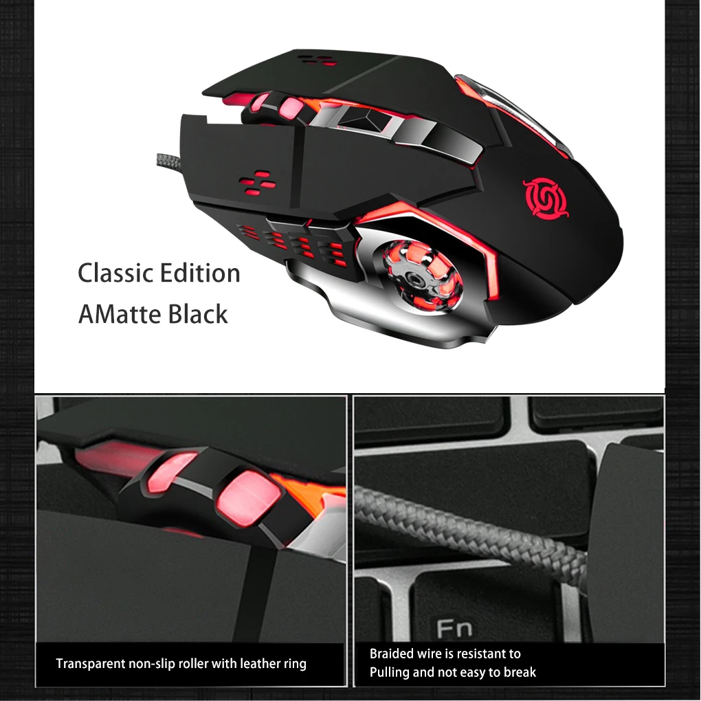 

Brand New Gaming Mouse 6-Button Backlit Wired Mouse 4-Color Breathing Light USB Computer Mice