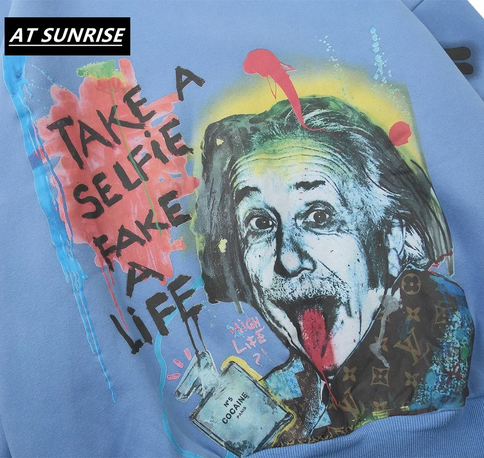 Эйнштейна граффити печати толстовки мужские 2019 Осень Хип Хоп Повседневный