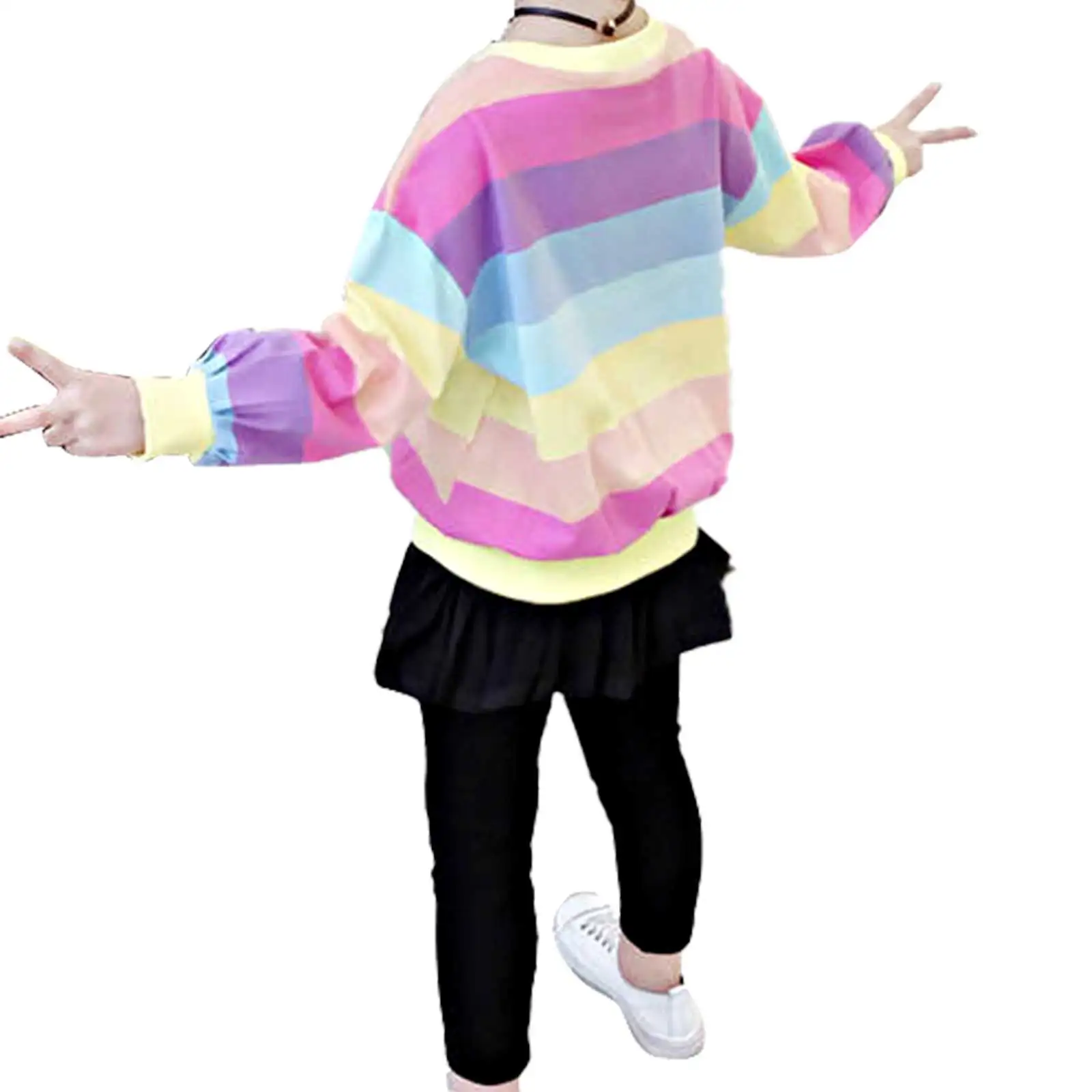 Chidren Clothes Girls Spring Autumn Rainbow Striped Sweatshirt Tops With Skirt Pants Set 2Pcs Tracksuit Outfits Kids Clothing