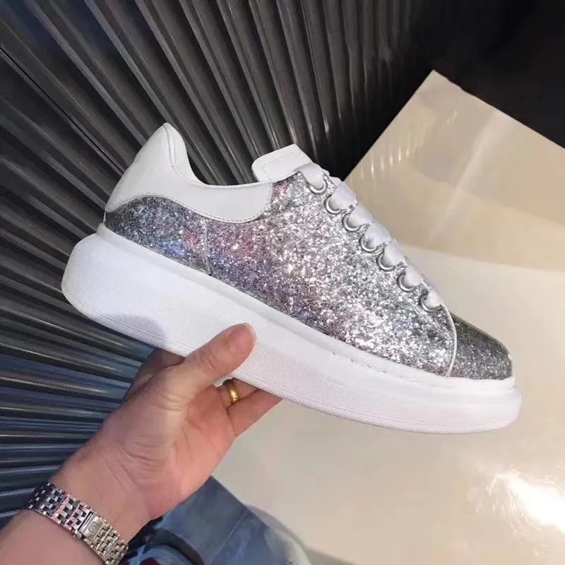 

Ollymurs Luxury Wedges White Thick Soles Sneaker Women Sequins Glitter Sneakers Women's Loafers Fashion Flats Female