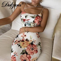 dulzura flower print women strap midi dress bodycon sexy streetwear party club elegant vintage 2021 summer clothes fashion