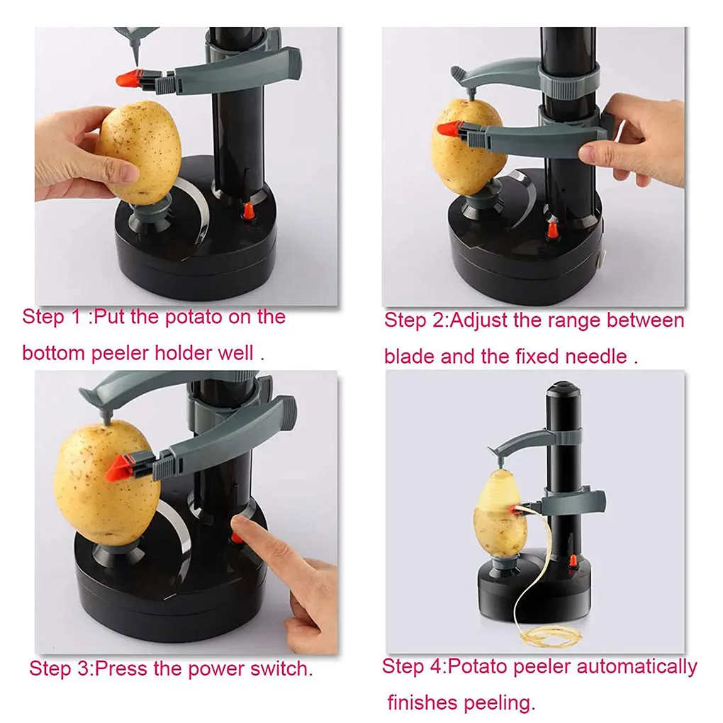Electric Spiral Apple Peeler Cutter Slicer Fruit Potato Peeling Automatic Battery Operated Machine with Charger EU Plug | Дом и сад