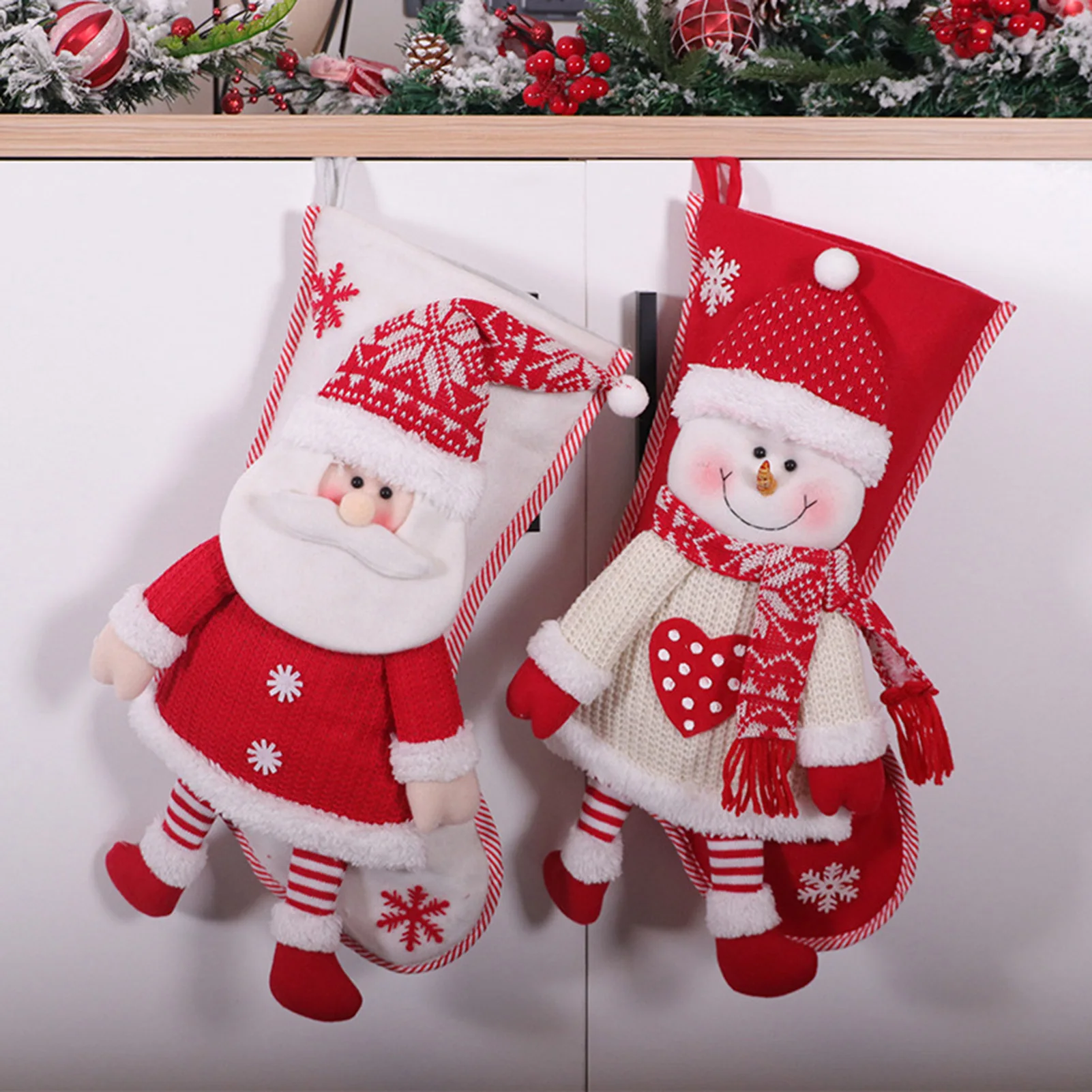 

Christmas Stocking Classic Christmas Stocking Xmas Character 3D Plush with Faux Fur Cuff Christmas Decorations and Accessory
