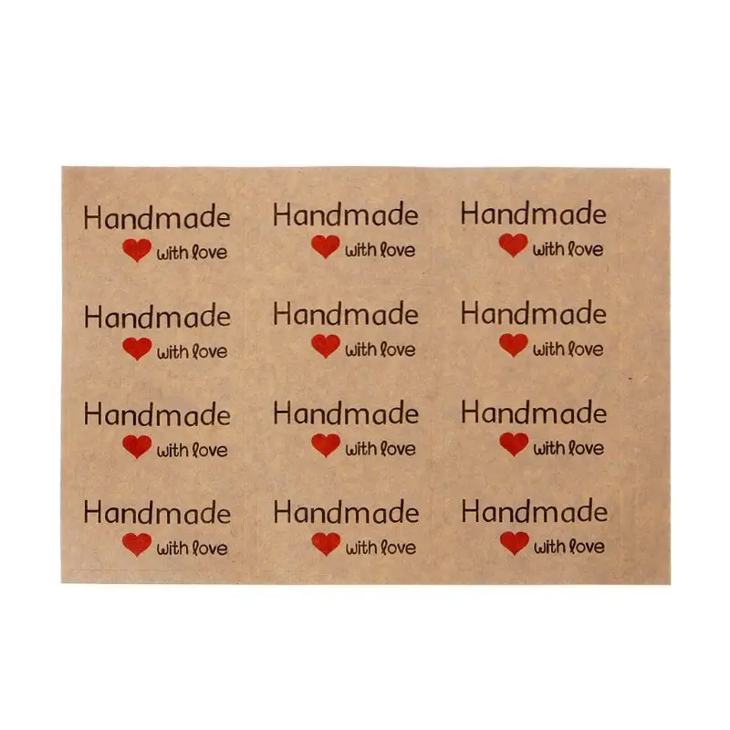 

12Pcs 1.5 Inch Square Natural Kraft Handmade with Love Self Adhesive Stickers Y4QB