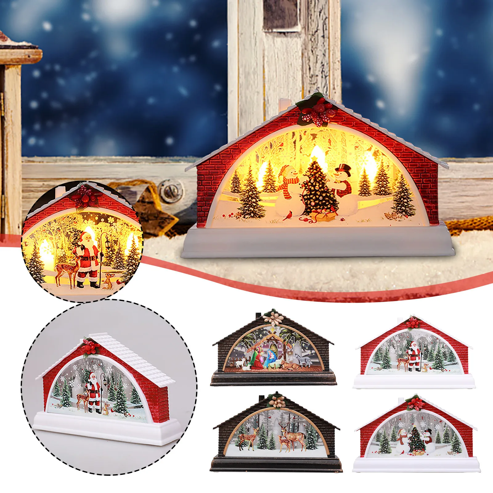Фото Рождественская деревня Светодиодная лампа Санта-Клаус Снеговик фонарь 2022 новый