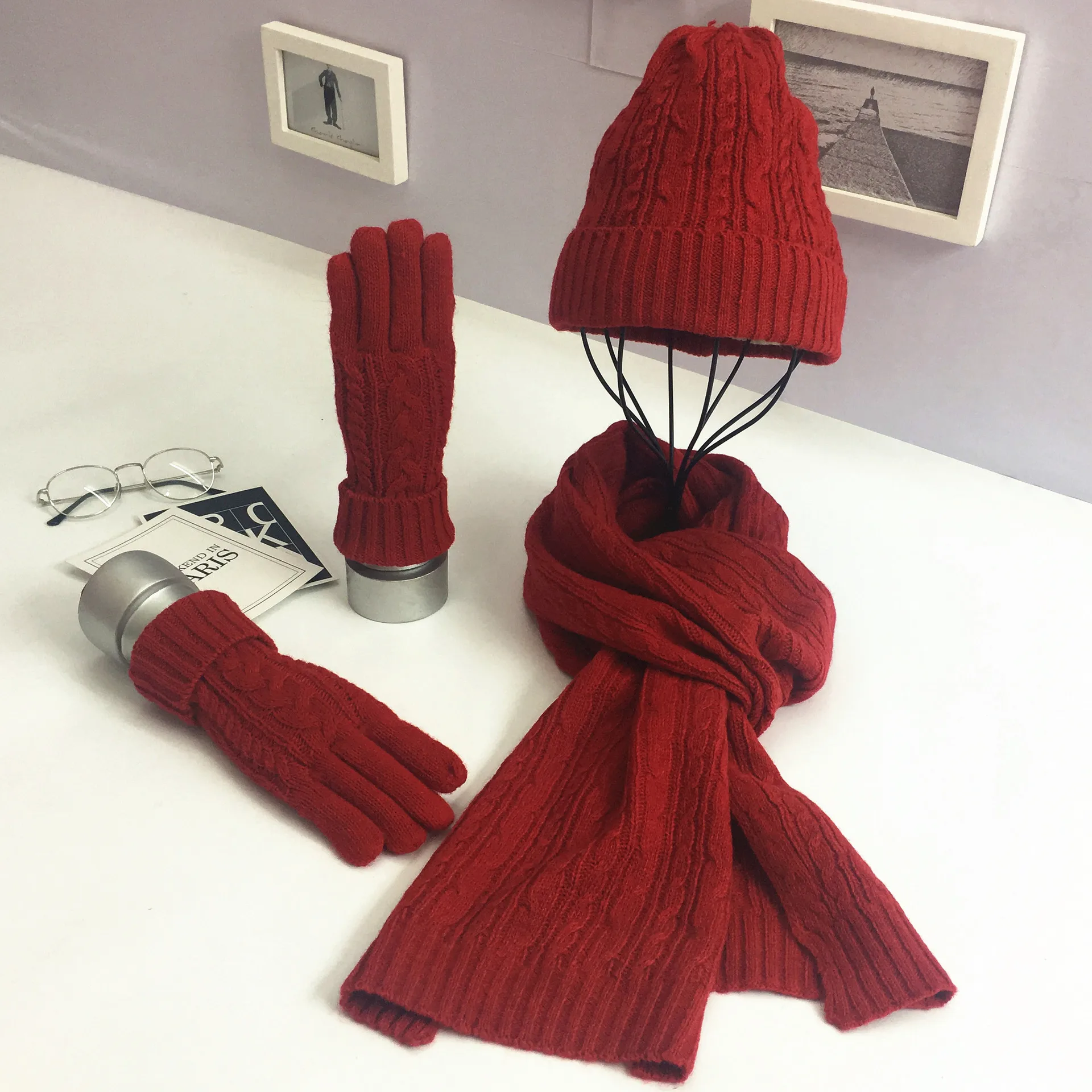 Осень-зима 2021, модная классическая тёплая шапка, перчатки, шарф, набор из трех предметов унисекс из кроличьего меха для мужчин и женщин от AliExpress RU&CIS NEW