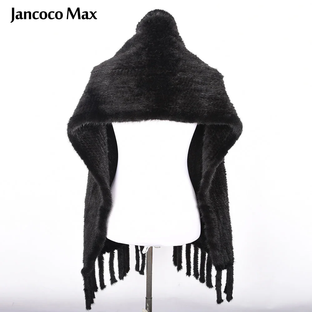 Jancoco Max широкий шарф из натурального меха норки Роскошные шали с карманом зимние