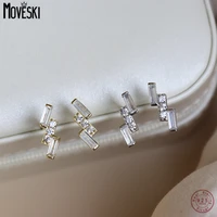 moveski real 925 sterling silver geometric zircon 14k gold stud earrings for women cute fine jewelry accessories