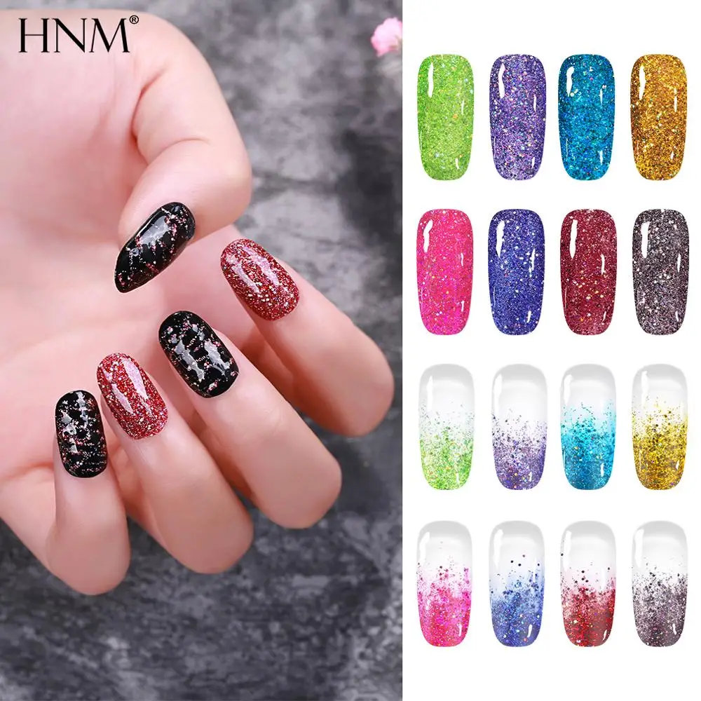 Лазерный Блестящий Гель лак HNM для ногтей 8 мл УФ светодиодный гель эмалевый
