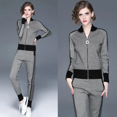 

European Fashion Knitted Tracksuit Knit Pants 2 Piece Sets For Women Women's Sweater Ensemble Femme Deux Pieces Tracksuits