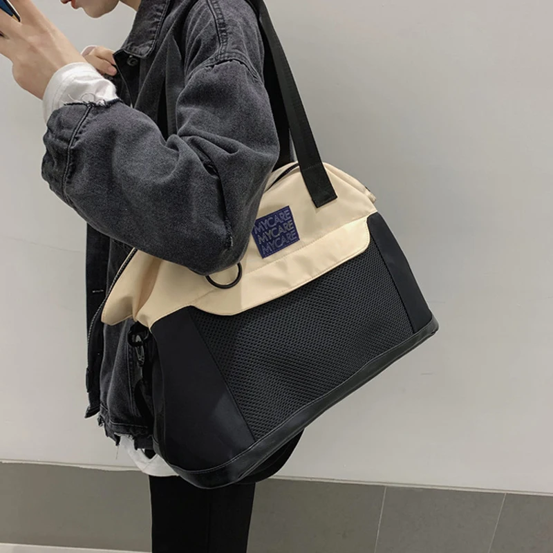 Women Large Capacity Contrast Color Nylon Shoulder Bag High Quality Waterproof Handbags Mesh Breathe Freely Totes Crossbody Bags