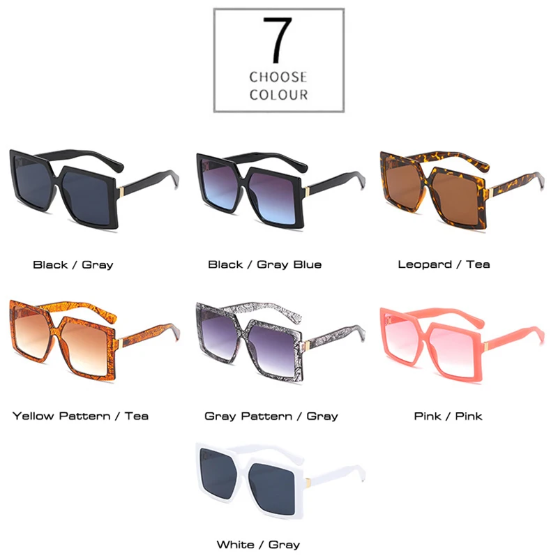 

Fashion Oversized Square Sunglasses Women Trending Leopard Gradient Eyewear Shades UV400 Retro Metal Men Sun Glasses