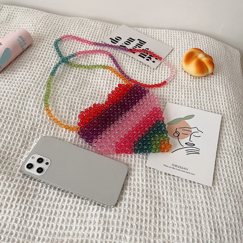 Сумка Кроссбоди ручной работы с бисером маленькая плетеная пляжная Радужная