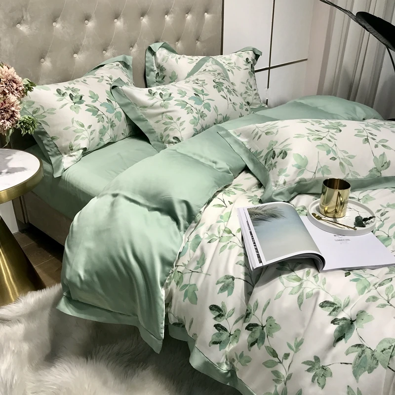 100% бамбуковое волокно шелковое ощущение постельное белье сатин с принтом