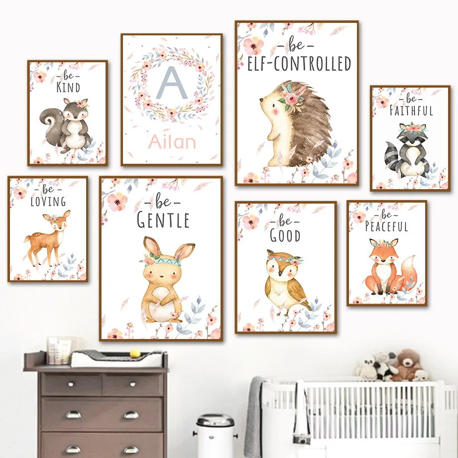 Мультяшное художественное полотно живопись олень лиса белка Сова кролик ежик