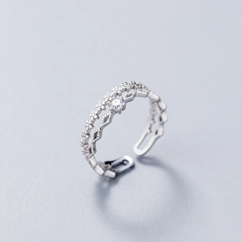 

Женское регулируемое Открытое кольцо, ювелирное изделие из стерлингового серебра 100% пробы с двойным геометрическим цветком и кубическим ц...