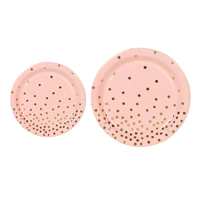 10 шт. бумажная тарелка в Золотой горошек из розовой фольги товары для дня