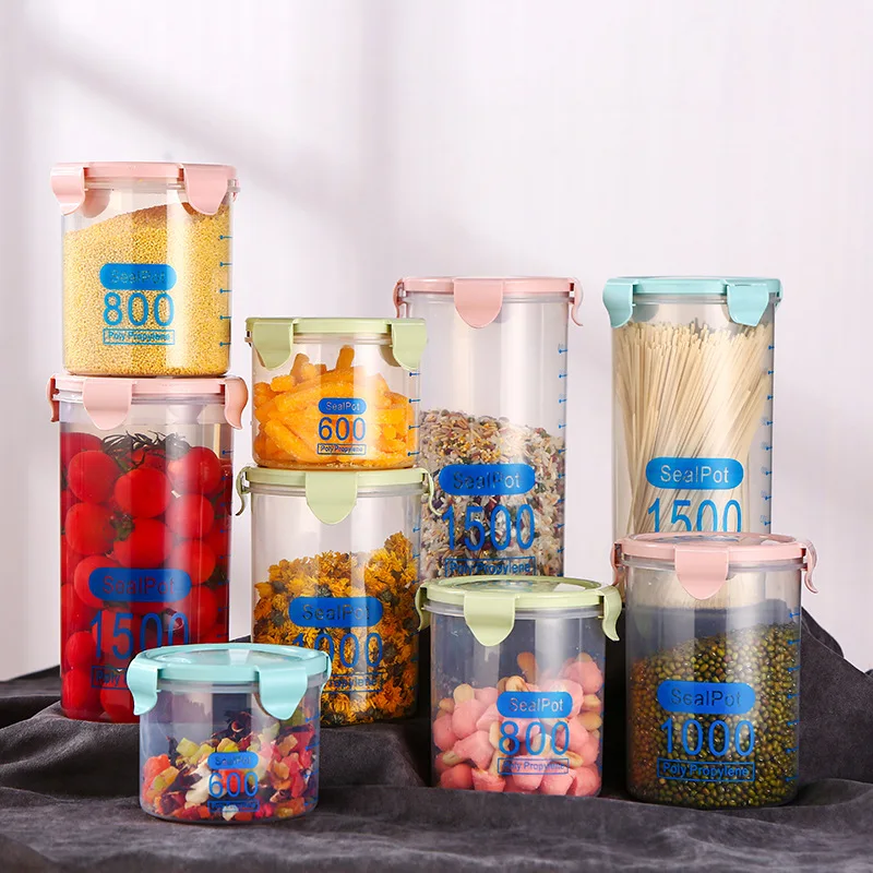 Прозрачная пластиковая пищевая герметичная пять зерновых банок с крышкой