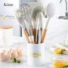 Kitste, белая фотоинструмент, силиконовая посуда с деревянной многофункциональной ручкой, антипригарная лопатка, ковш, измельчитель яиц