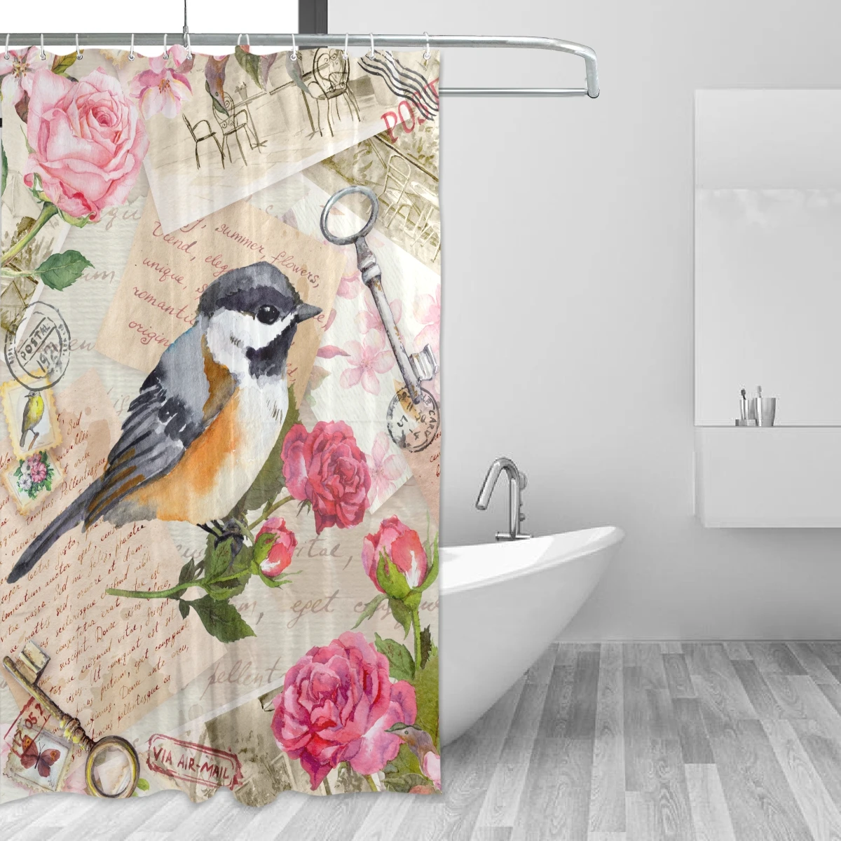 

Bathroom Decor Flowers Bird Printed Shower Curtain High Quality Polyester Fabric Waterproof Bath Curtain With 12 PCS Hooks Gift