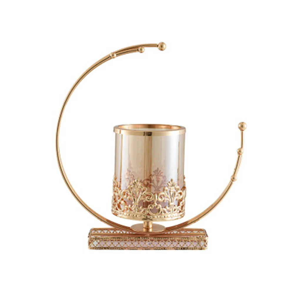 

New home decoration candle holder Nordic light luxury candle holder creative iron candle holder glass retro windproof candle