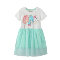 princess party tutu dresses with beading unicorn cute baby mesh clothes short sleeve kids frocks toddler dress