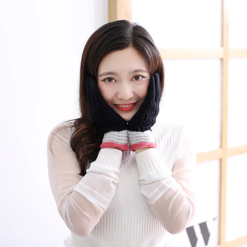 Hot Sale Knitted Gloves 2 Finger Cut Women Men Thick Warm Winter Fingerless Mittens Female Stretch Crochet Wool Write guantes | Аксессуары