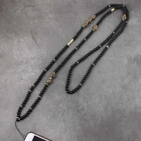 black wood beads key chain lanyard for girls phone necklace strap lanyard for keys hang chain mobile chain