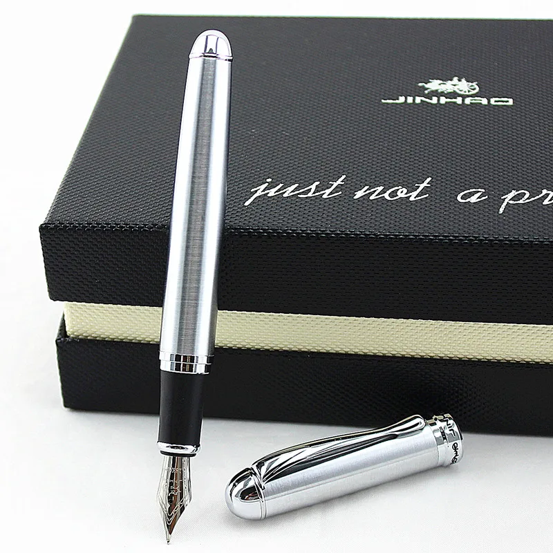 Перьевая ручка Jinhao 750 металлическая из нержавеющей стали серебристая отделка