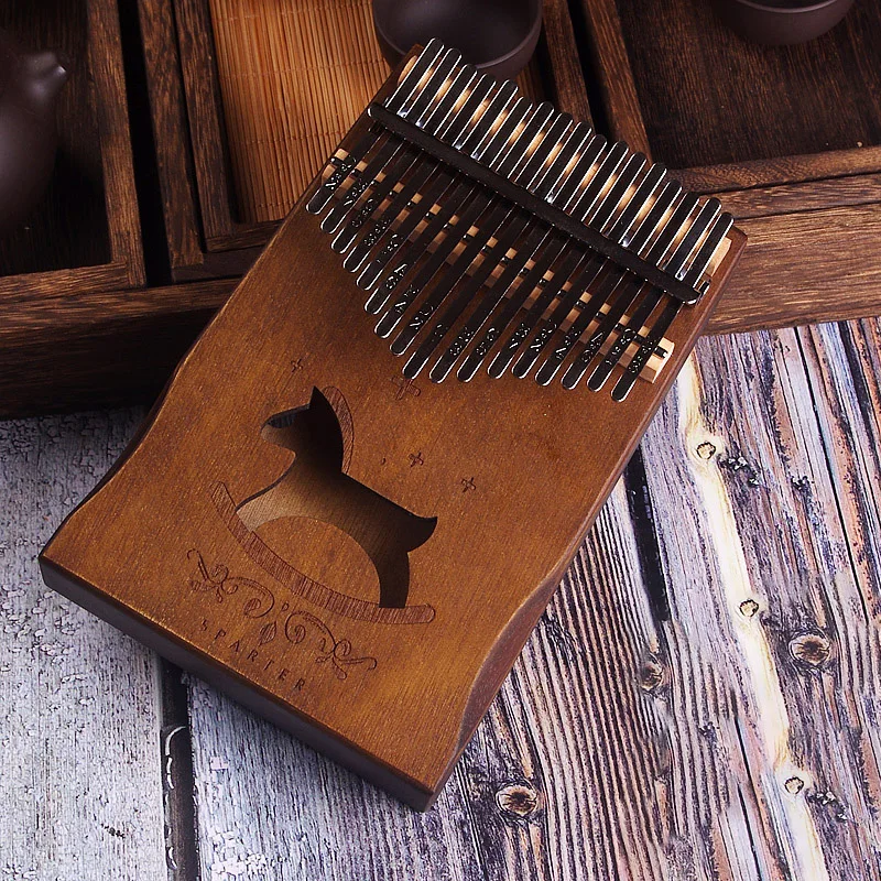 brown horse(guard) 17 Keys Kalimba African solid Mahogany Thumb Piano 17 keys Solid Wood Kalimba Musical Instrument High-Quality Wood Finger Piano - Цвет: brown horse(guard)