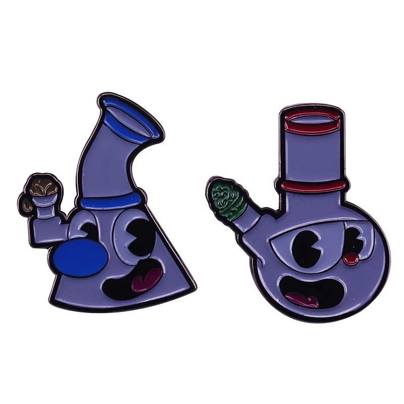 Pipehead Bong Bro & Dab Dude Enamel Pin Set Cuphead Adventure Game Mashup Jewelry