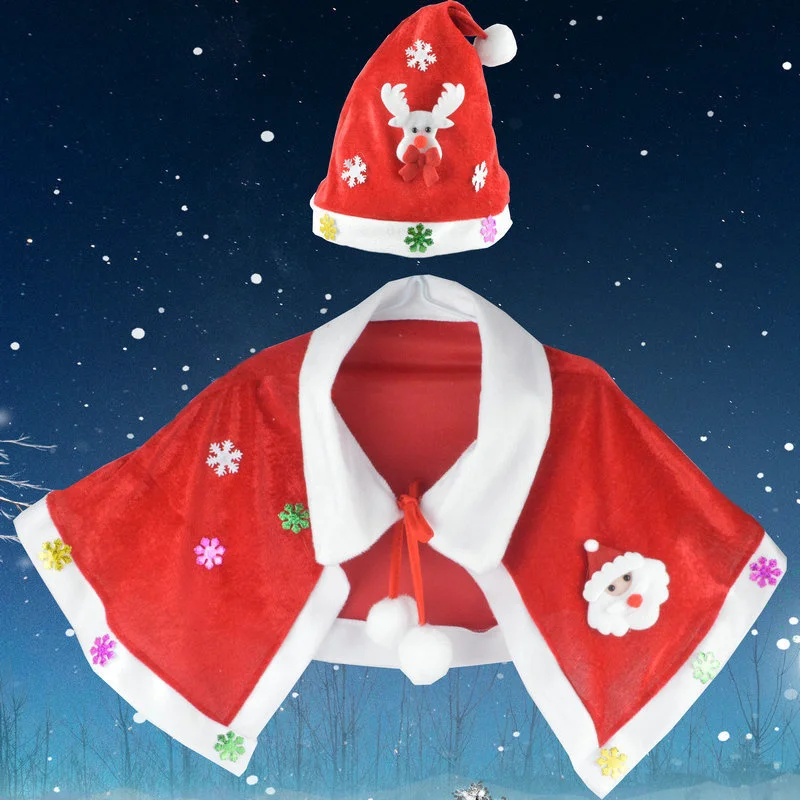 

Новинка Рождественская красная накидка с капюшоном Детский халат накидка на Хэллоуин для мальчиков и девочек костюм Санты шаль и шляпа для ...