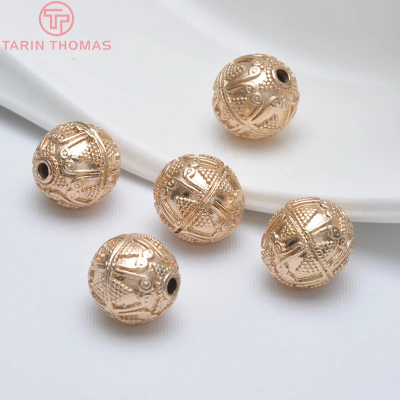 

6PCS 12.8x13.3MM 24K Champagne Gold Color Plated Brass Round Spacer Beads Bracelet Beads High Quality Diy Jewelry Accessories