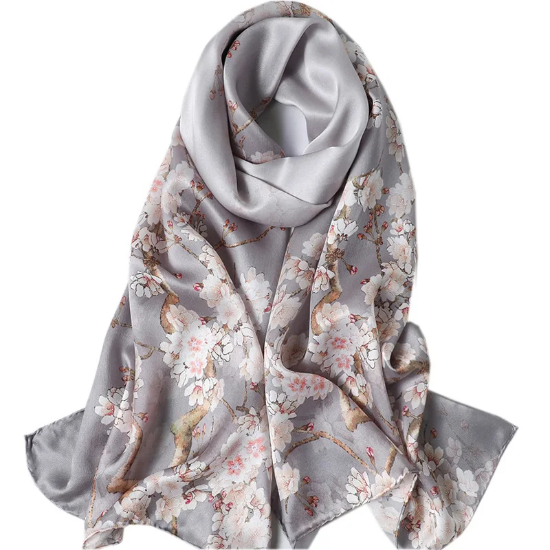 

Women's scarves, high-end Chinese silk long scarves, plain crepe satin silk printed silk shawl scarves for women, 170 * 53cm