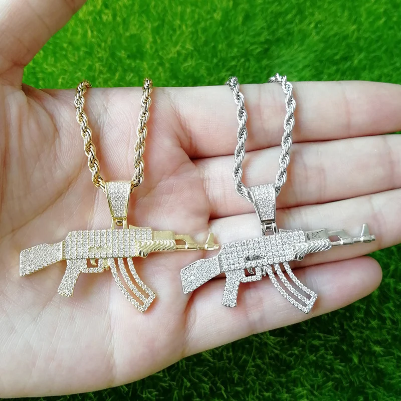 Хип-хоп AAA циркониевый камень CZ проложенный Bling Iced Out Solid CS GO AK 47 кулоны с оружием