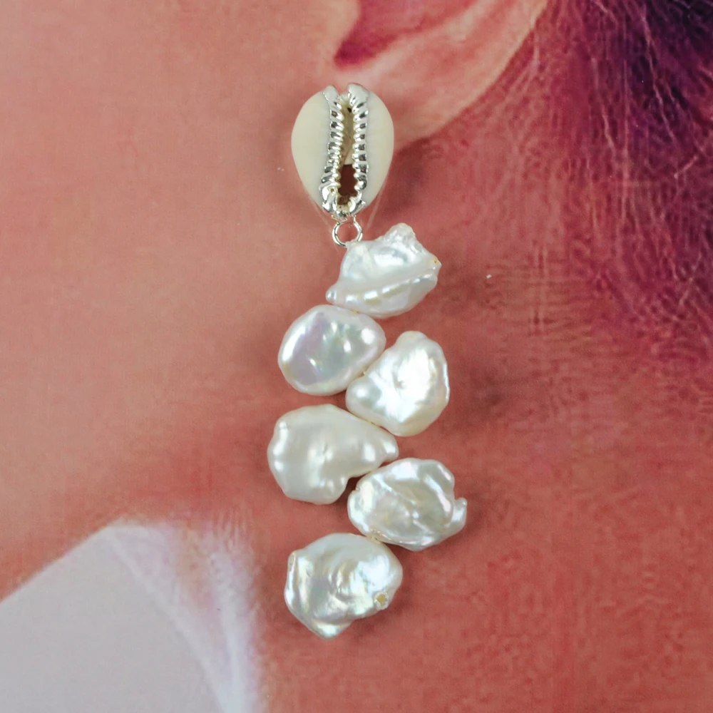 Серьги-подвески женские из Каури с жемчужными бусинами HD0197 серьги натурального