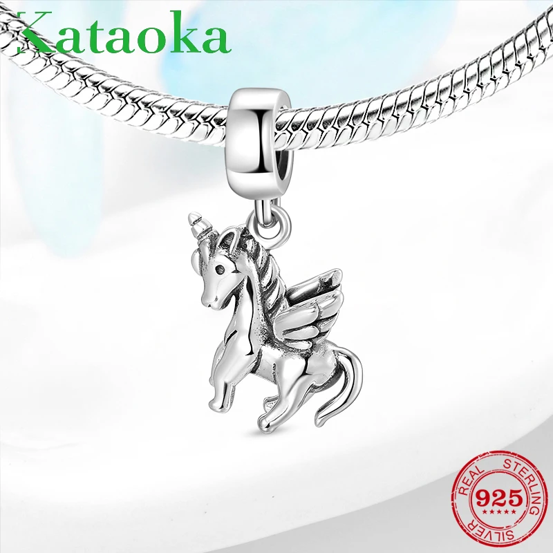 Hot sale 925 Sterling Silver fashion unicorn pendants beads charms Fit Original Pandora Charm Bracelet Jewelry making | Украшения и