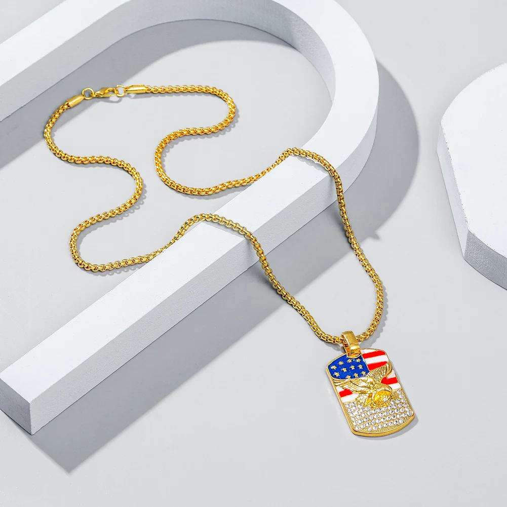 Унисекс индивидуальный стиль панк хип хоп Американский Флаг Орел Стразы