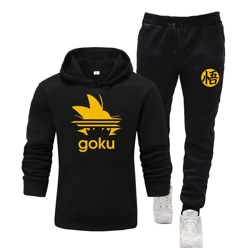 

Pure Color Men's Two-Piece Men's Sportswear Anime Black Hooded Sweatshirt And Track Pants Track And Field Jogger Sweatshirt Set