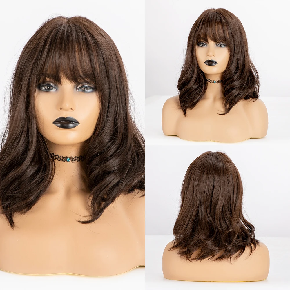 

EASIHAIR Grey Straight Bob Synthetic Wigs with Bangs for Women Medium Length Hair Bob Wig Wavy Heat Resistant Cosplay Wigs