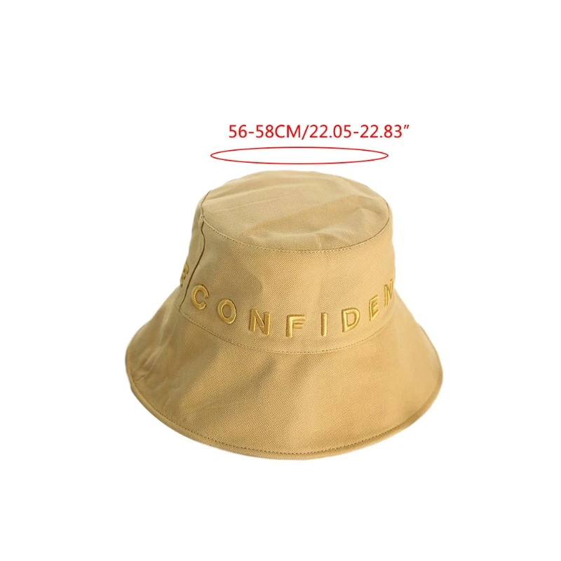 

Women Cotton Bucket Hat Solid Color Letters Embroidery Sunscreen Fisherman Cap