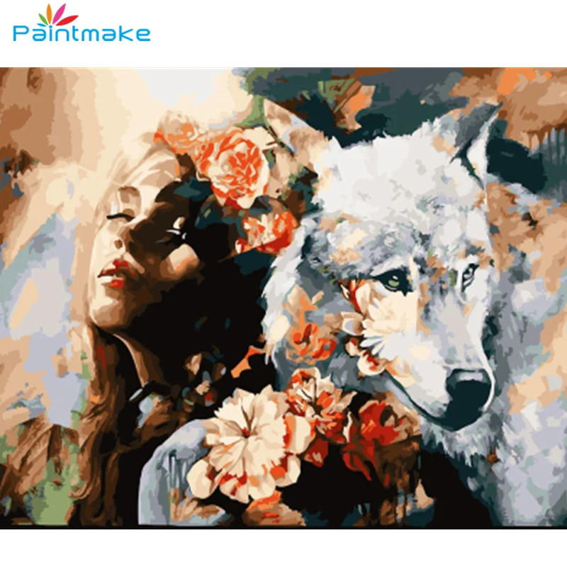 Paintmake волк DIY живопись по номерам женский акриловый масло ручная роспись на