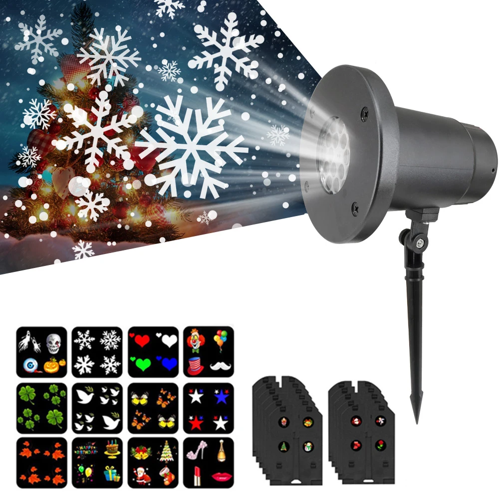 12 Patterns LED Christmas Snowflake Projector Lamp Outdoor Waterproof Spotlight Birthday Halloween Bedroom Wedding Lighting | Лампы и