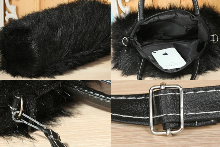 Autumn Winter Korean Fashion Wild Girls Portable PU Leather Female Design Faux Fur Handbag Women's Shoulder Bag Small Totes | Багаж и