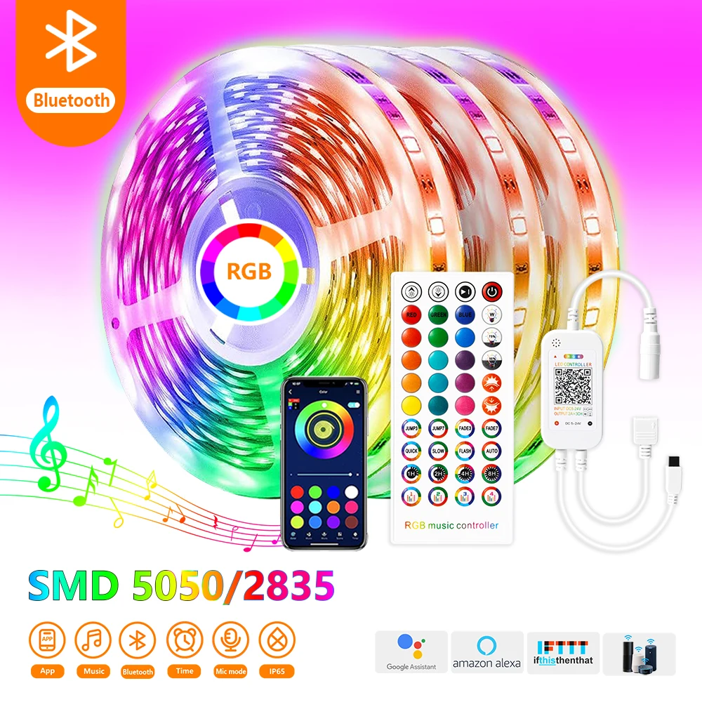 

5M-30M Bluetooth LED Strip Lights Led Light RGB 5050 SMD 2835 Flexible Waterproof Tape Diode Alexa Phone Wifi Control DC Adapter