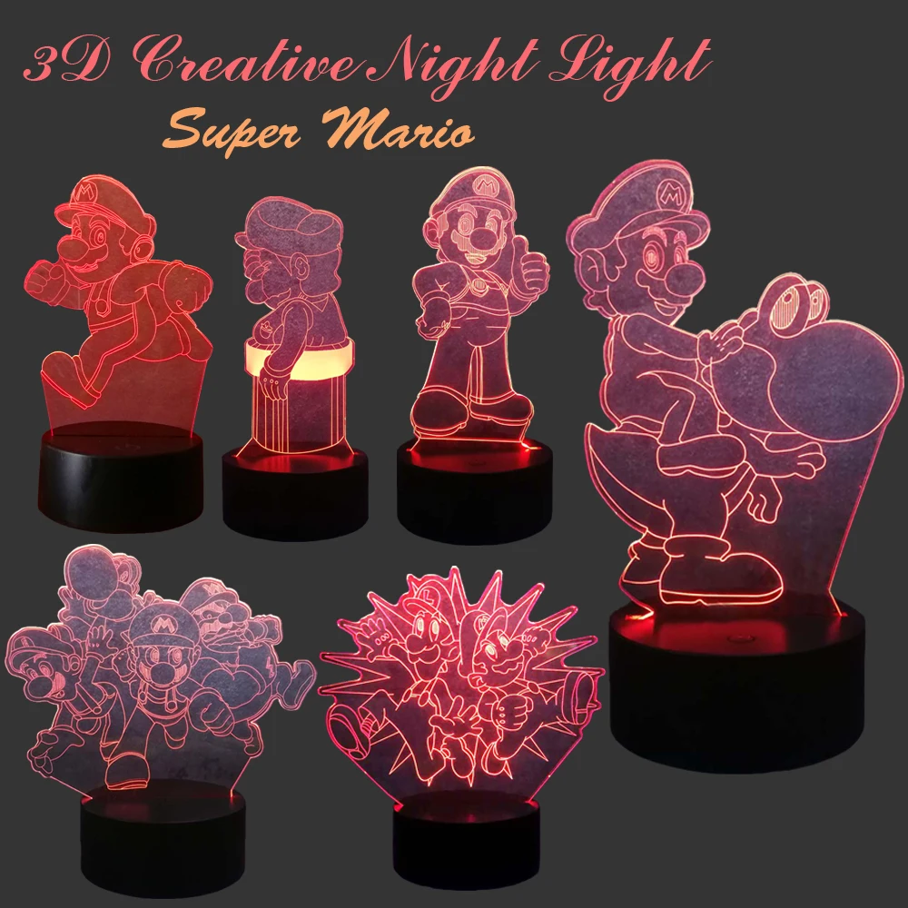 Мультфильм Классическая электрическая Игра Супер Марио Йоши Декор ночник 3D 7
